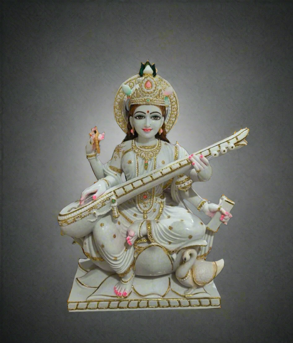 Maa Saraswati White Marble Statue