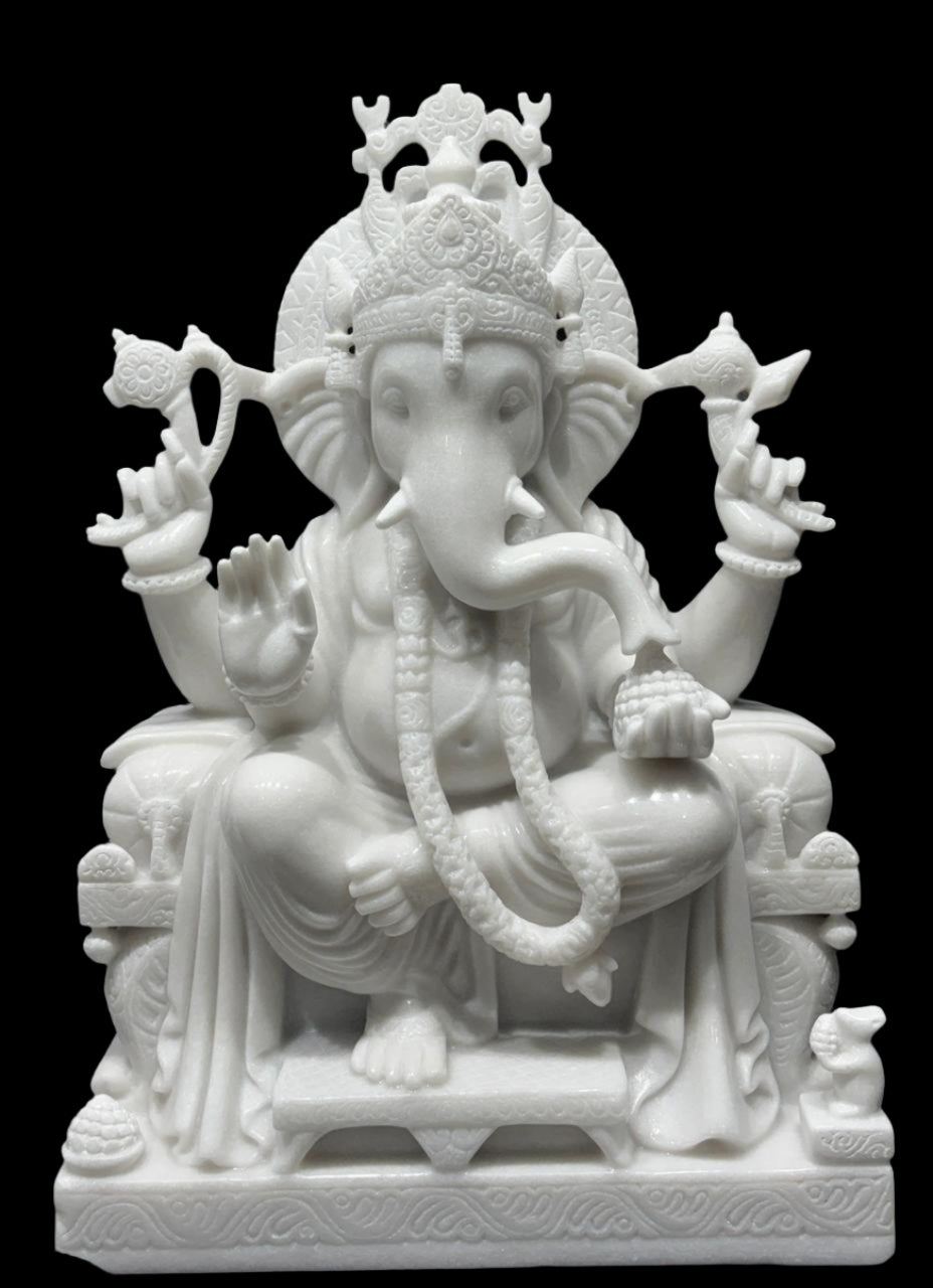 Lord Ganesha White Marble Premium Statue